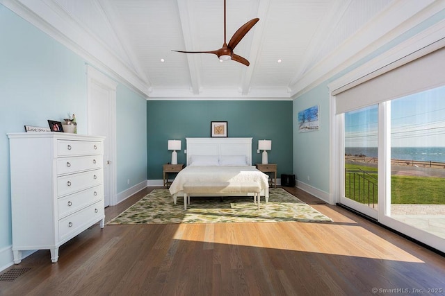 464 Park Blvd, Stratford, CT 06615 - bedroom with access to outside, vaulted ceiling with beams, baseboards, and wood finished floors