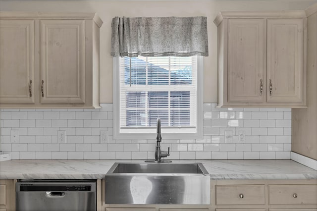 kitchen with sink, stainless steel dishwasher, and decorative backsplash