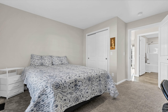 bedroom with a closet and carpet