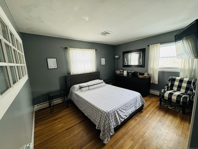 bedroom featuring a baseboard radiator and wood-type flooring