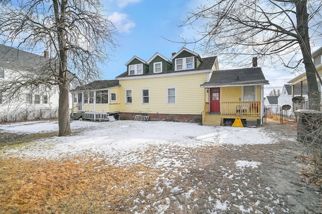 view of snow covered property