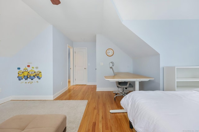 bedroom featuring ceiling fan and wood-type flooring