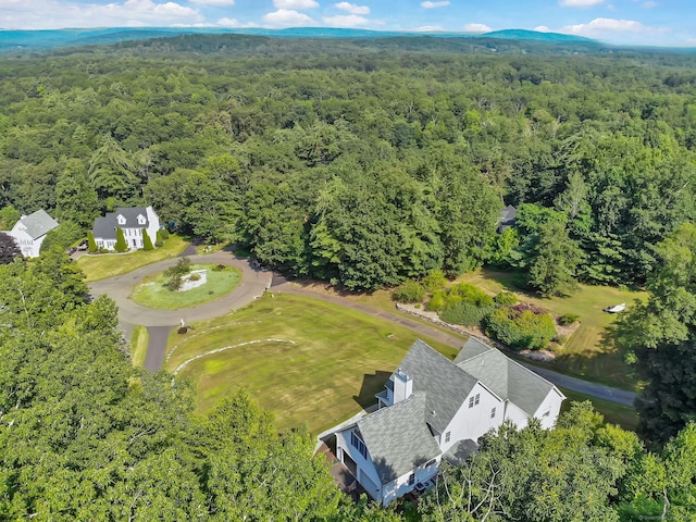 aerial view featuring a forest view