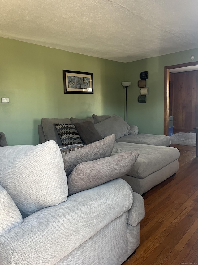 living room featuring hardwood / wood-style floors and a textured ceiling