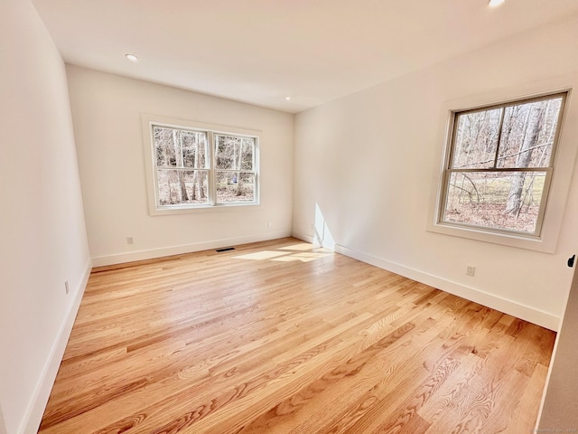 empty room featuring plenty of natural light and light hardwood / wood-style flooring