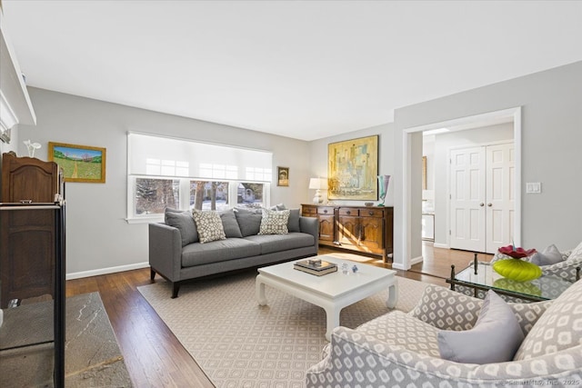 living room featuring dark wood-type flooring