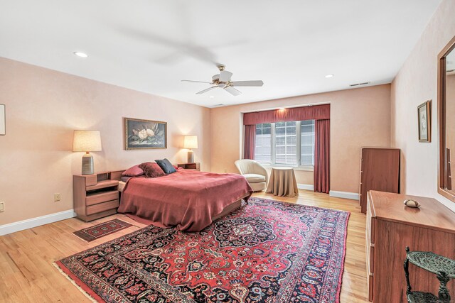 24 Brierwood Dr, Orange, CT 06477 - bedroom with light wood-style flooring, baseboards, recessed lighting, and a ceiling fan