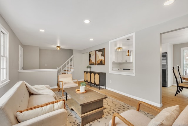 living room with light wood-type flooring