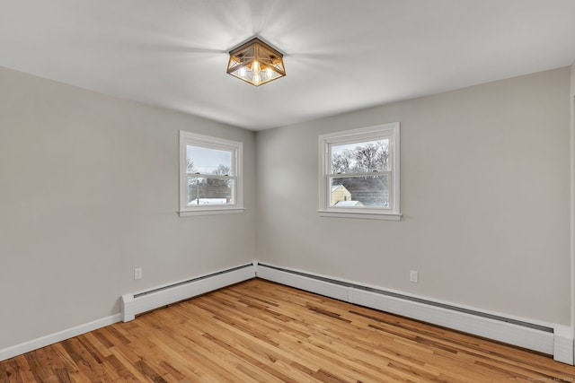 empty room featuring light hardwood / wood-style flooring and a baseboard radiator