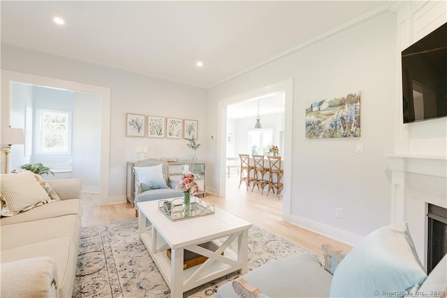 living room with light hardwood / wood-style floors