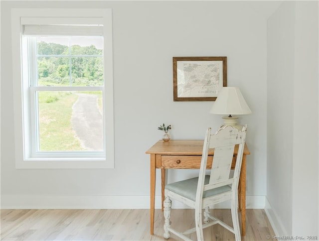 home office featuring a wealth of natural light and light hardwood / wood-style flooring