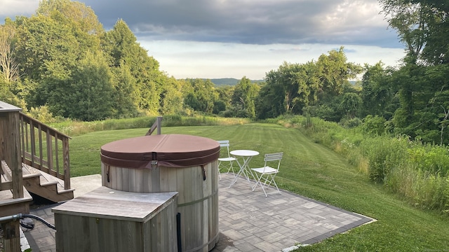 view of patio featuring a hot tub