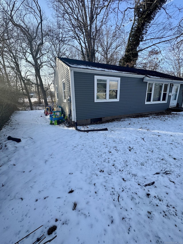 view of snow covered exterior