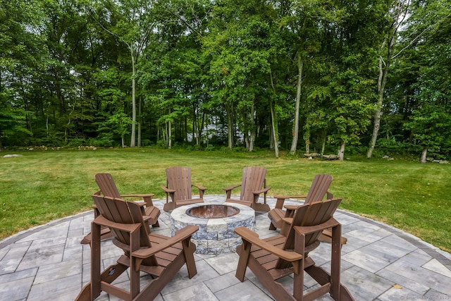 view of patio / terrace with an outdoor fire pit