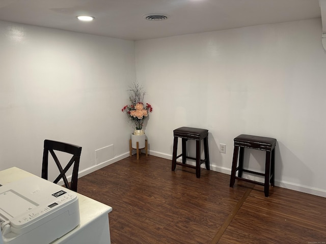 home office featuring dark hardwood / wood-style floors