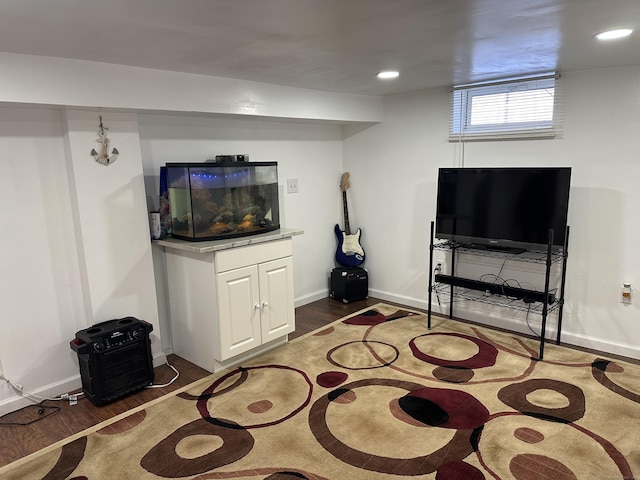 living room featuring dark hardwood / wood-style floors