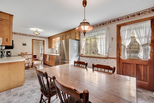 dining space featuring sink