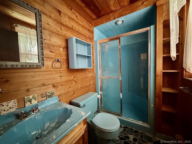 62 Rte 6n Rte, Carmel, NY 10541 - full bathroom with vanity, wooden walls, toilet, and a shower stall