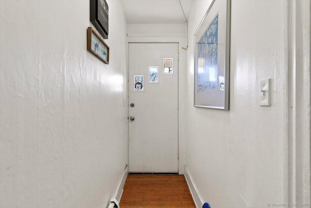 doorway to outside featuring wood-type flooring