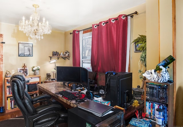 office with an inviting chandelier