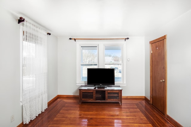 living room with dark wood-type flooring