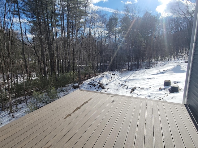 view of snow covered deck