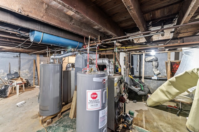 utility room featuring water heater and electric water heater