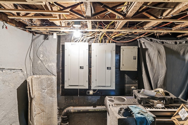 basement featuring electric panel