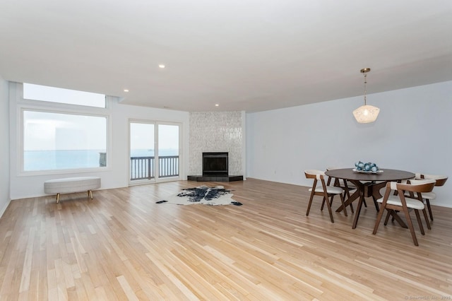 living room with a fireplace and light hardwood / wood-style floors