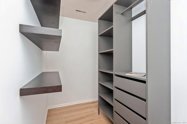 walk in closet with light wood-type flooring