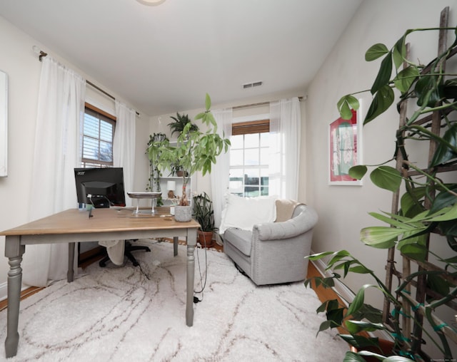 office area with a healthy amount of sunlight and light wood-type flooring