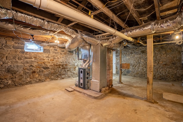 basement with heating unit