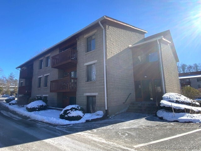 view of snow covered building