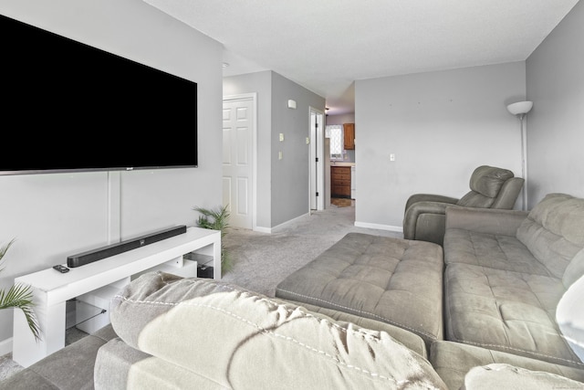 living room featuring light colored carpet