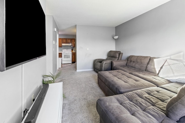 living room featuring light colored carpet