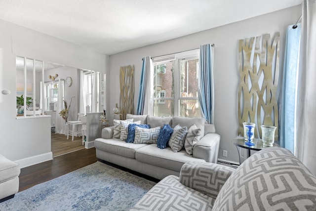 living room with dark wood-type flooring