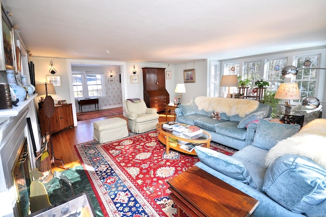 living room featuring dark hardwood / wood-style floors