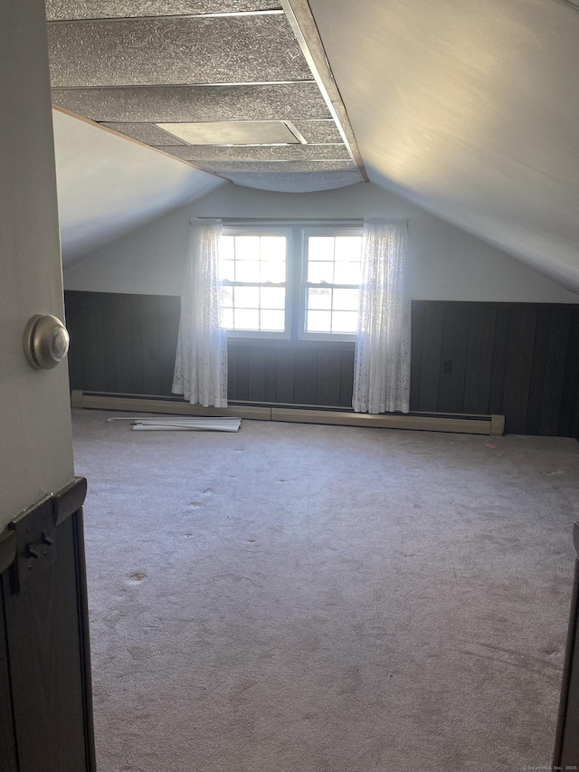 additional living space with lofted ceiling and carpet floors