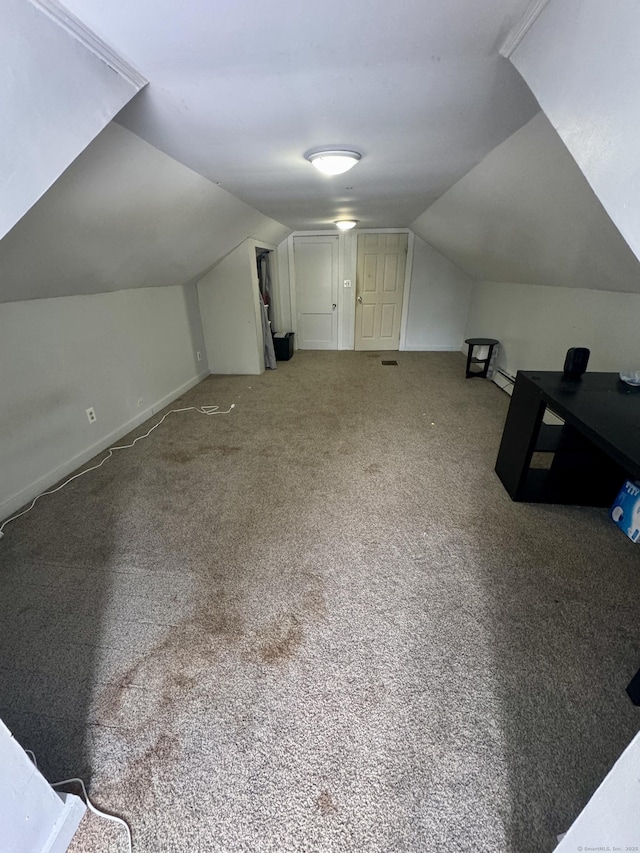 additional living space with lofted ceiling and light colored carpet