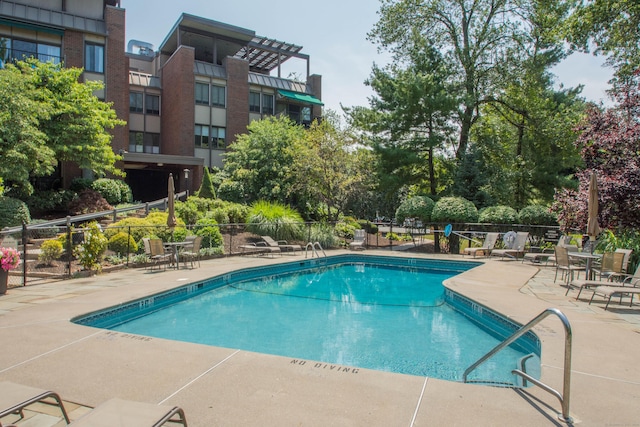 view of swimming pool with a patio area