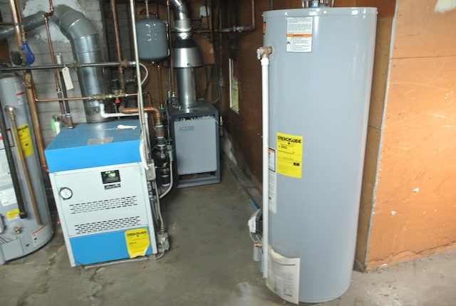 utilities with water heater and a heating unit