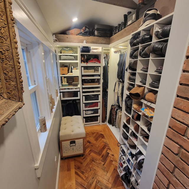 walk in closet with vaulted ceiling