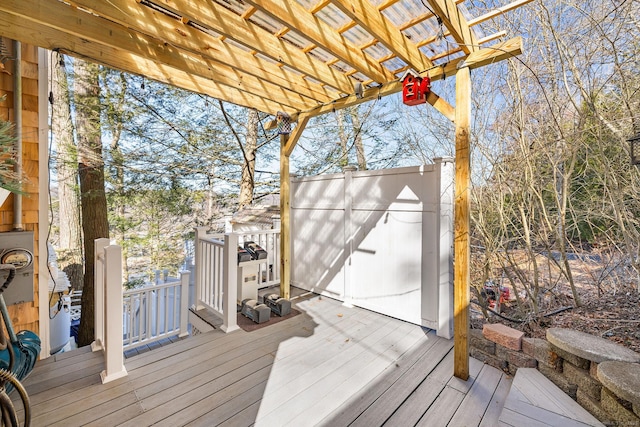 deck featuring a pergola