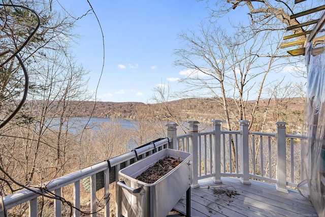 wooden terrace with a water view
