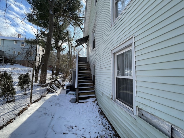 view of snow covered property