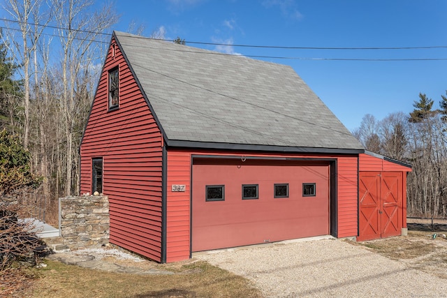 view of detached garage
