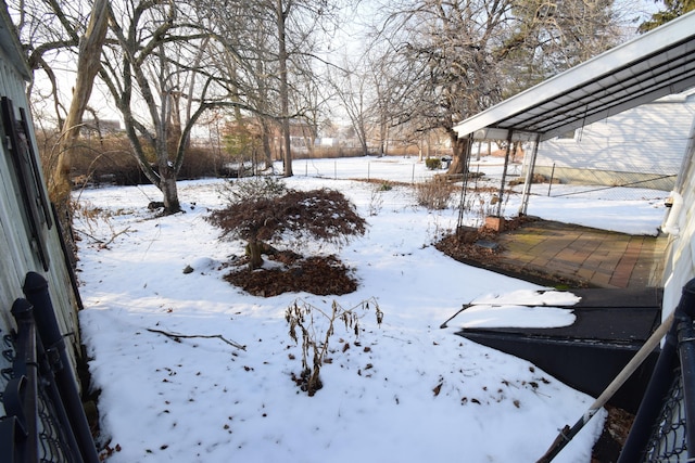 view of yard layered in snow