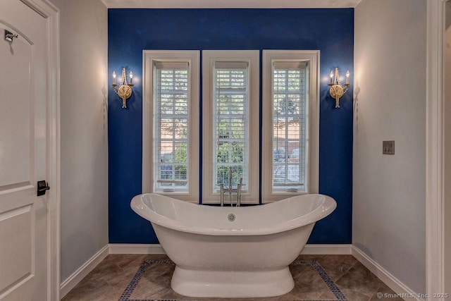 bathroom featuring plenty of natural light and a washtub