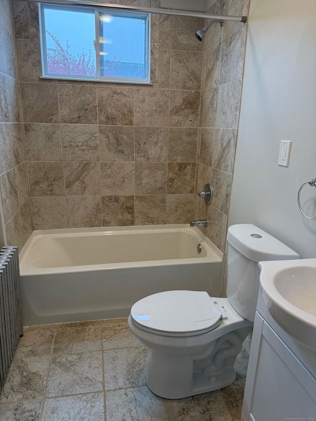 full bathroom with radiator, tub / shower combination, a wealth of natural light, and toilet