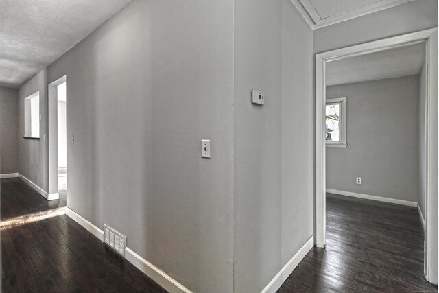 corridor with dark wood-type flooring